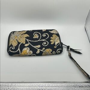 Vera Bradley Black and Gold Floral Zip Wristlet Wallet